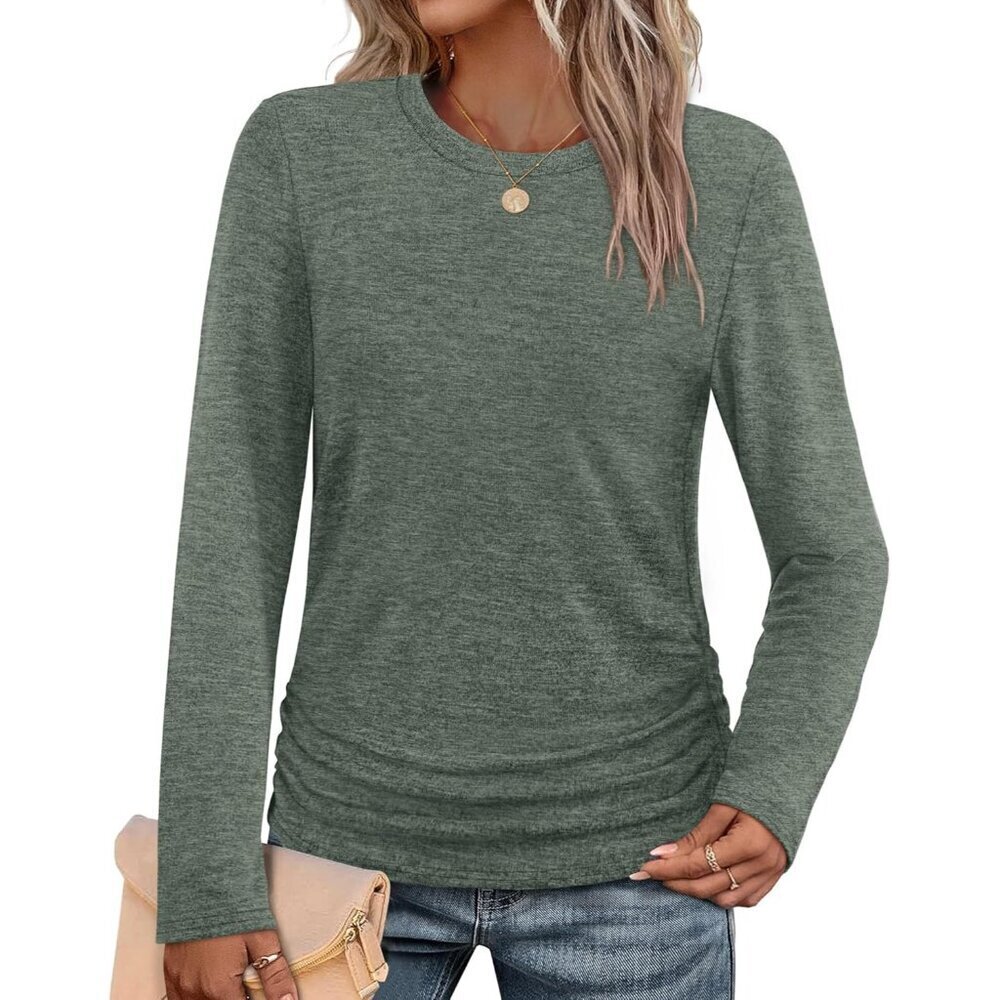 Womens Sweaters Long Sleeve Shirts Fall Fashion 2025 Trendy Tops Ruched Outfits